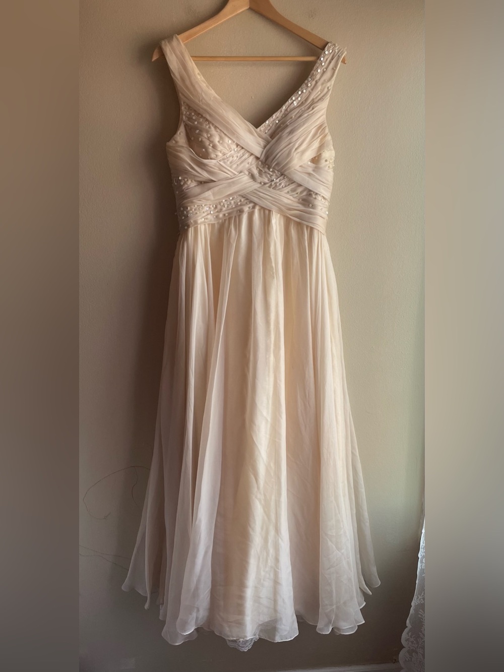 Unbranded Women Ivory Beaded Chiffon Gown Maxi Dress